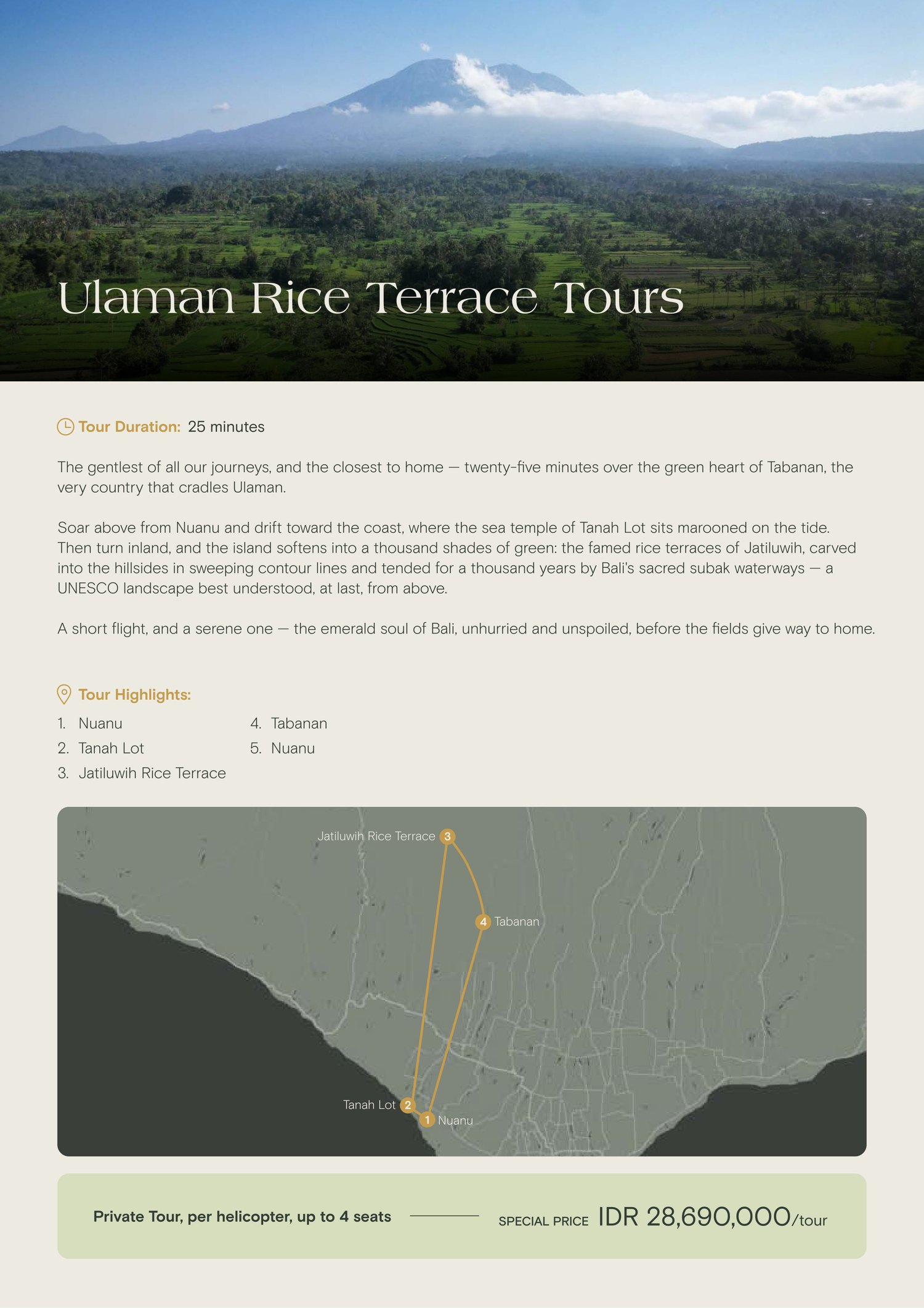 Ulaman Rice Terrace Tour — 25 minutes, private charter IDR 28,690,000