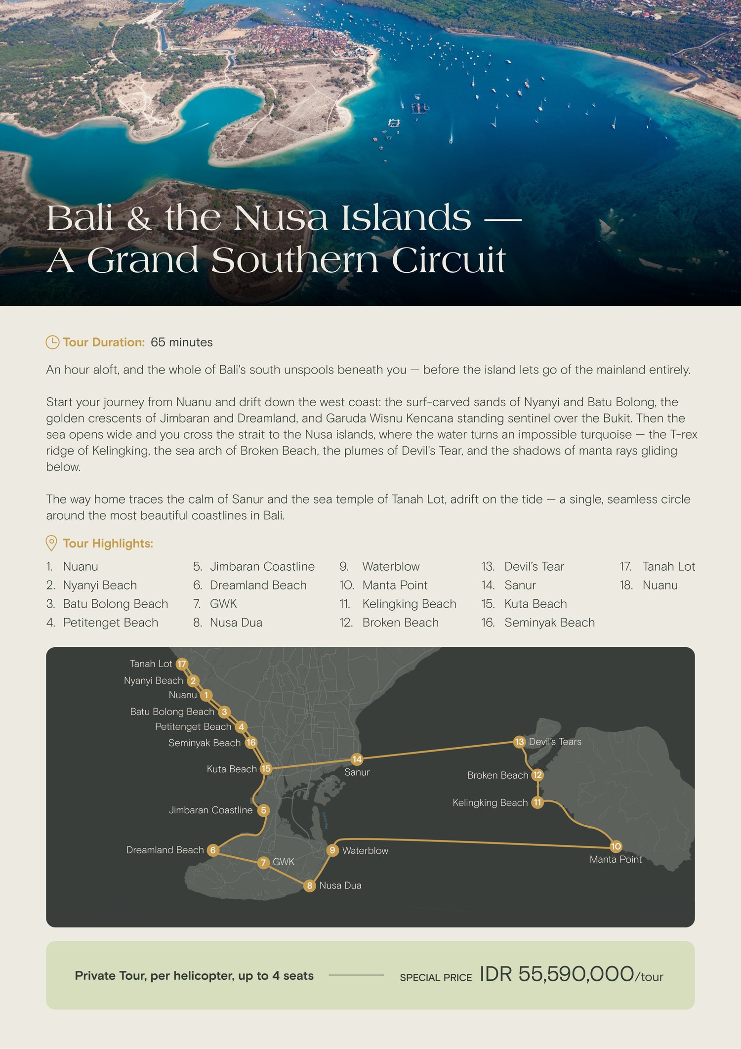 Bali & the Nusa Islands, A Grand Southern Circuit — 65 minutes, private charter IDR 55,590,000