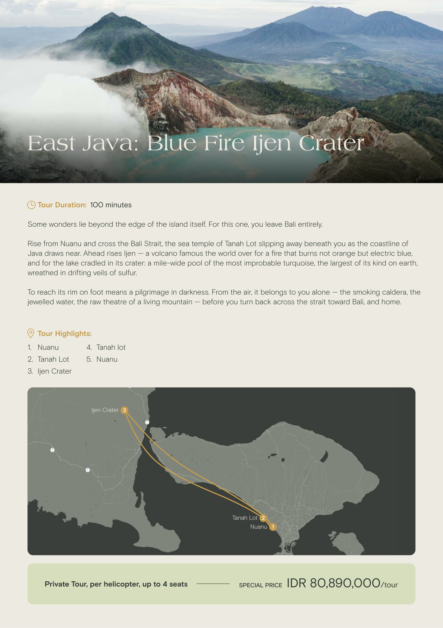 East Java: Blue Fire Ijen Crater — 100 minutes, private charter IDR 80,890,000